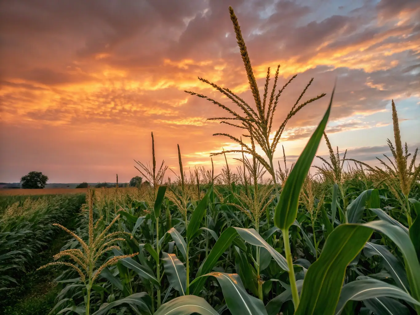 A golden field of ripe corn stalks under a clear blue sky, ready for harvest at Hillcrest Farm AB Ltd.